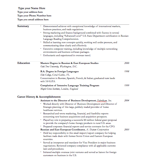 Resume Template For Pages