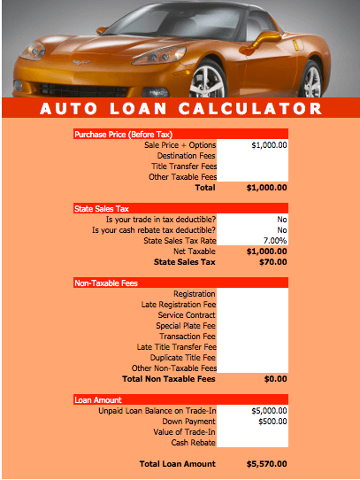 Auto Loan Calculator Template