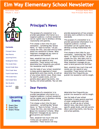 Orange School Newsletter Template for Pages