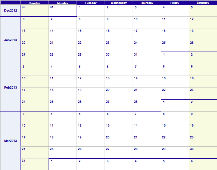 Numbers 2013 Weekly Calendar Template