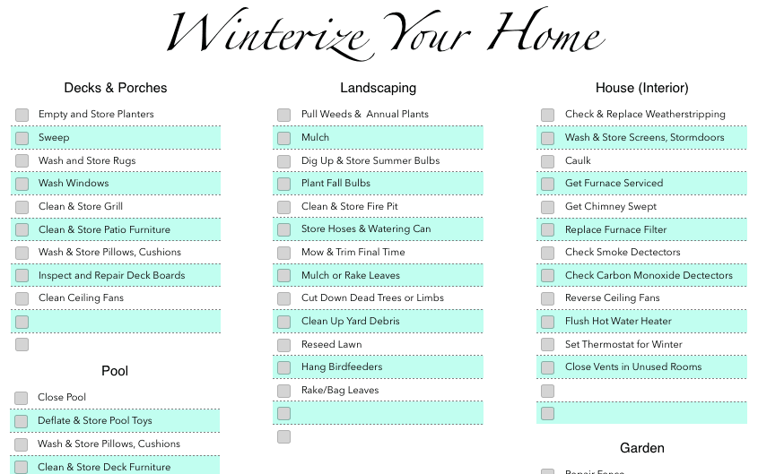 Numbers Winterization Checklist